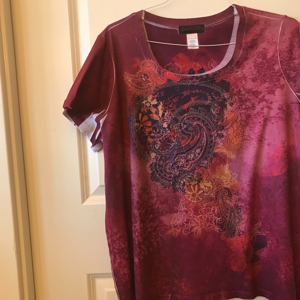 Maroon/Paisley top 3X